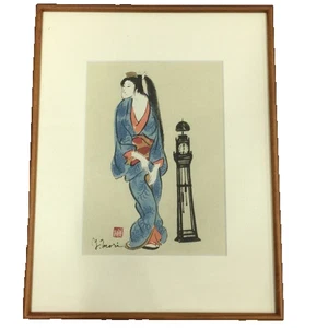 Yoshitoshi Mori japanischer Holzschnitt signiert Edo Schönheiten & die Turmuhr - Bild 1 von 7