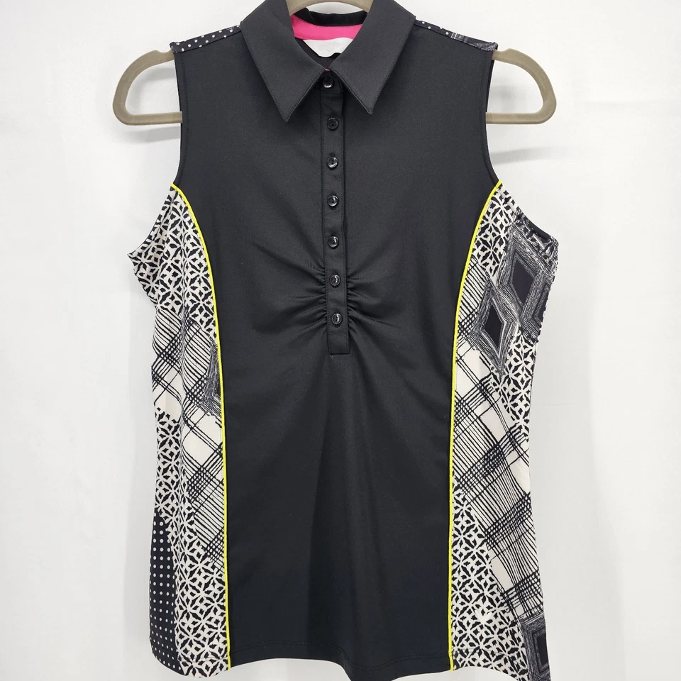 Impresionante Camisa de Golf Callaway Negra Blanca Rosa Amarilla Tubería Sin Mangas Talla S Foto 1 de 4