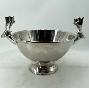 Crate & Barrel Small Reindeer Bowl Silver Tone Metal 6” Holiday Decor - Picture 1 of 8