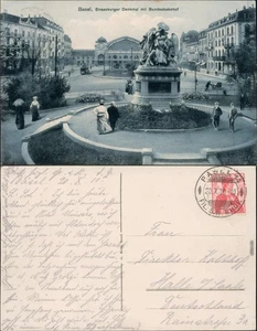 Ansichtskarte Basel Strassburger Denkmal mit Bundesbahnhof 1910 - Picture 1 of 3