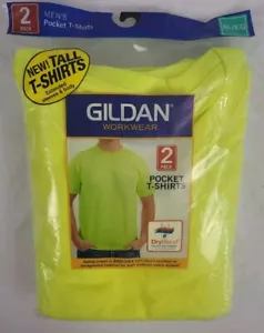 Gildan Workwear Safety Green 2pk Pocket T-shirts Tall Extended Body Size XL NEW - Picture 1 of 5