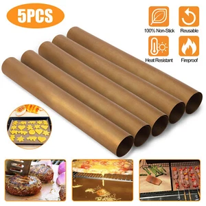 5pc Grill Mats Baking Non-Stick BBQ Pad Reusable Cooking Oven Sheet Liner - Picture 1 of 10