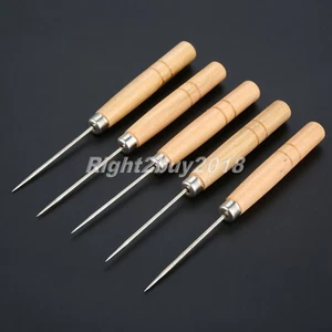 5pcs Sewing Awls Wooden Handle + Metal 140mm for Wallets Bags Leathercraft - Picture 1 of 10