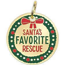 Primitives By Kathy Dog Collar Charm Santa's Favorite Rescue Pet Cat Tag Enamel