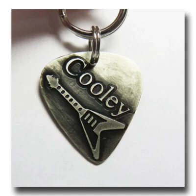 Guitar Pick Pet ID Dog Name Tag Free Engraving Brass Copper Nickel SIlver - Image 1 of 3