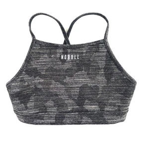 Nobull High Neck Sports Bra Womens Size M Camo Grey Cross Back Fitted Athletic - Picture 1 of 6