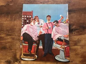 Vintage CALENDAR ART Litho Print BARBERSHOP QUARTETT Straight Razor Shave #163 - Bild 1 von 2
