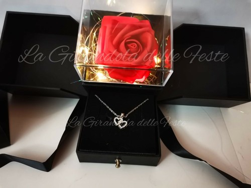 SCATOLA CON COLLANA FIORI PER SAN VALENTINO MAZZO DI ROSE ORSETTO PELUCHE BOX