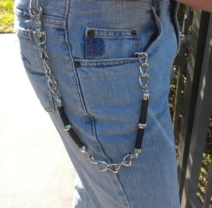 New Men's Wallet Jean Chain Leather Key Ring Attachment Silver Bikers Truckers - Picture 1 of 5