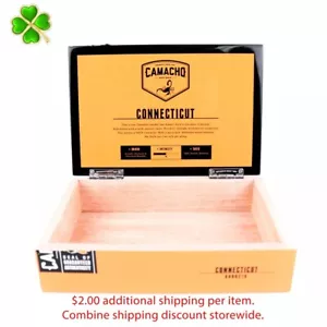 Caja de cigarros de madera vacía Camacho Robusto Connecticut 8,5" x 5,75" x 2,25" - Imagen 1 de 12