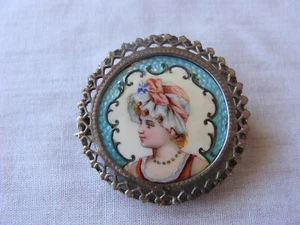 19TH CENTURY FRENCH ENAMEL SILVER BROOCH - Picture 1 of 7