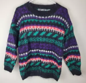 Vintage Knit Knit Sweater Womens M Icelandic Nordic Design Mohair Blend Fuzzy - Picture 1 of 6