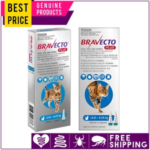 BRAVECTO PLUS for Cats 1,2 Dose BLUE 2.8 to 6.25 Kg Flea Heartworm Worm Control - Picture 1 of 4