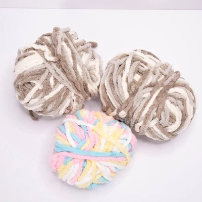 Lote de hilo de chenilla grueso madejas voluminosas súper suaves multicolor pastel marrón beige Foto 1 de 4