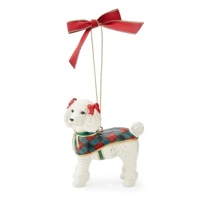 Spode French Poodle Christmas Tree Ornament - Dolomite Festive Holiday Decor - Image 1 of 4
