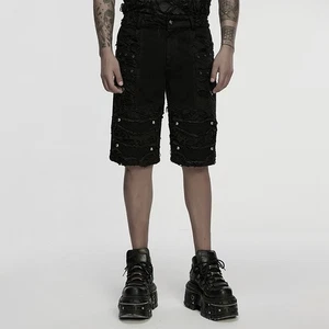 Punk Rave Men Black Gothic Punk Hole Shorts Casual Personalized Punk Pants - Picture 1 of 21
