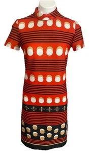 VTG 1960’s Mod Gogo Short Slv High Collar Psychedelic Sheath Dress Multicolor M - Picture 1 of 3