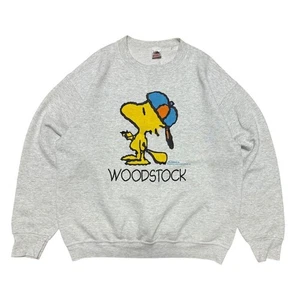 Fruit of the Loom Woodstock Gray Sweatshirt 90s L Size Peanuts Snoopy Vintage - Picture 1 of 12