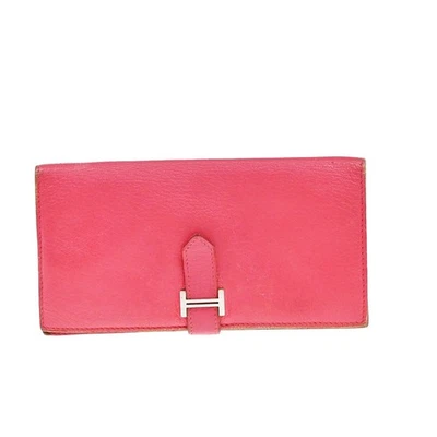 Cartera HERMES Logo Bearn Larga Plegable Cuero Chevre Rosa Francia 61KP048 Foto 1 de 4