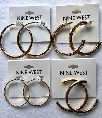 Lote de 4 pendientes perforados NINE WEST tono dorado nuevos con etiquetas aro grandes #17-16 Foto 1 de 4