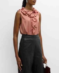NWT $495 Kobi Halperin Amelia Silk Sleeveless Ruffle Blouse Ebony Pink S - Picture 1 of 6