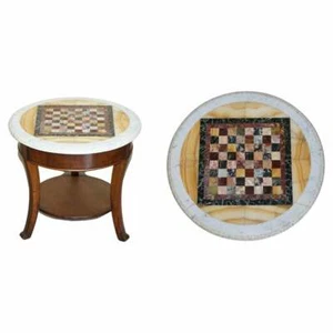 ANTIQUE ITALIAN CIRCA 1880 PIETRA DURA MARBLE CHESS TABLE ORNATE MAHOGANY BASE - Picture 1 of 12