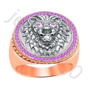 0.40 Ctw Lab Created Amethyst 14K Two-Tone Gold Over Wedding Lion Men's Ring - Picture 1 of 5