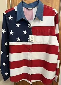NWT Roper Western USA Flag Red/White/Blue Button Up Pocket Women’s Size XL Shirt - Picture 1 of 7