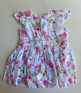 Target baby girl size 3-6 months white pink floral short sleeve party dress BNWT - Picture 1 of 3