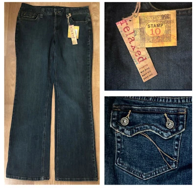 Pantalones de mezclilla elásticos lavados oscuros tiro medio corte bota relajado sello 10 nuevos con etiquetas talla 12 $49 Foto 1 de 4