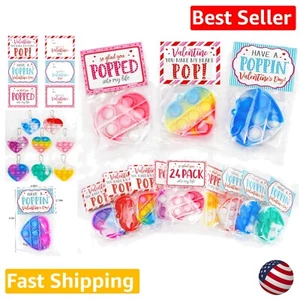 Valentines Day Gifts for Kids - Heart Pop Bubble Fidget Toys - Set of 24 Cards - Picture 1 of 9