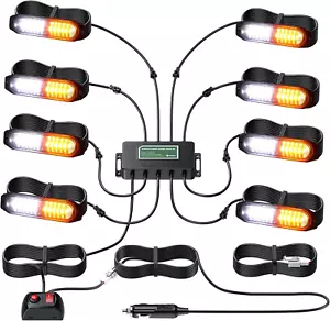 LED Surface Mount Strobe Lights Kit,White Amber Flashing Car Truck Strobe Light, - Picture 1 of 12