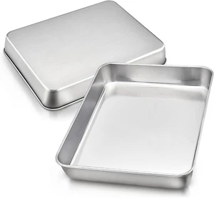 Piccola Teglia da Forno Set di 2, Teglie da Forno in Acciaio Inox Rettangolare Torta Ti... - Foto 1 di 12