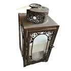 Pottery Barn Accents Rustic Candle Lantern Antiqued Metal Glass Ornate NWT DH436