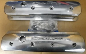 Holley 241-291 SB Chevy Bowtie Valve Covers, Polished Aluminum, Baffles - Picture 1 of 3