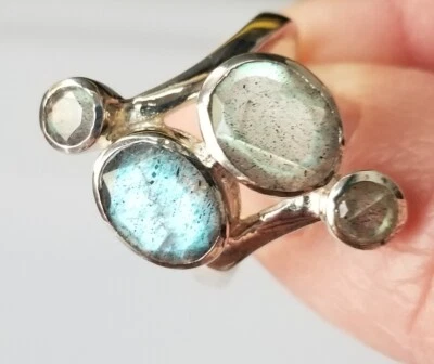 Anillo de labradorita de varias piedras de plata esterlina de moda - talla 8 Foto 1 de 2