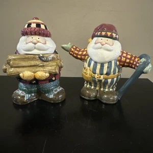 Debbie Mumm Sakura Lumberjack Santa Claus Sugar & Creamer Set Hand Painted - Picture 1 of 19
