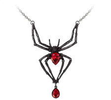 Stunning Alchemy Gothic Black Widow Spider Pewter Red Crystal Statement Necklace