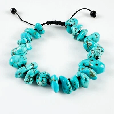 Unisex Healing Macrame Adjustable Blue Turquoise Howlite Nugget Bead  Bracelet - Image 1 of 4