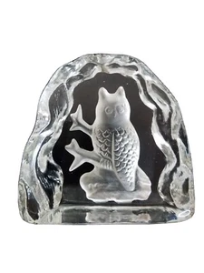Glass Owl Paperweight Vintage Clear 3" Tall x 3 1/2" Wide - Picture 1 of 7