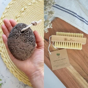 'Me Mother Earth' Lava Pumice Stone & Wood Nail Brush - Picture 1 of 3