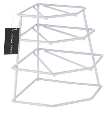 4 TIER WHITE WIRE CORNER PLATE STAND STACKER HOLDER STORAGE RACK CUPBOARD 305 - Image 1 of 3