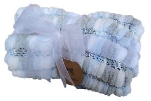 Luxuriously Soft Pompom Baby Blanket White/Grey/Blue 40 x 45 cm