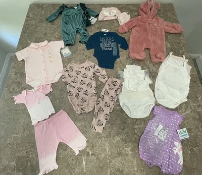 Baby Girl Mixed Clothes Lot 0-3M NB Bodysuit Jumpsuit Pink Dress NWT Lot of 20 - Image 1 of 4