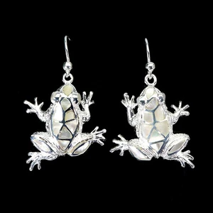 925 Sterling Silver Earrings Natural Mother Of Pearl 5x4mm Gemstone Frog Jewelry - Picture 1 of 14
