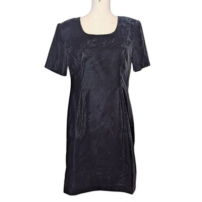 Vestido Vintage Años 90 Terciopelo Aplastado Manga Corta por Sag Harbor Negro Talla 14 Foto 1 de 4