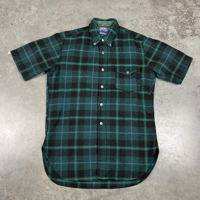 Vintage Pendleton Shirt Mens Medium Green Plaid Button Up Short Sleeve Wool  - Image 1 of 4