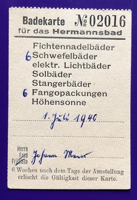 Hermannsbad Badekarte Billett alte Entrittskarte Ticket 1940 - Bild 1 von 2