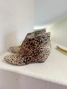 Matisse Nugent Wedge Leopard Real Calf Hair Leather Ankle Boots Booties Sz 6.5 - Picture 1 of 10