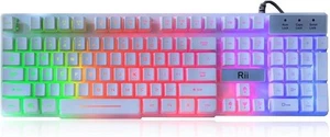 Rii RK100+ White Gaming Keyboard,USB Wired Multiple Colors Rainbow LED Backlit L - Picture 1 of 7